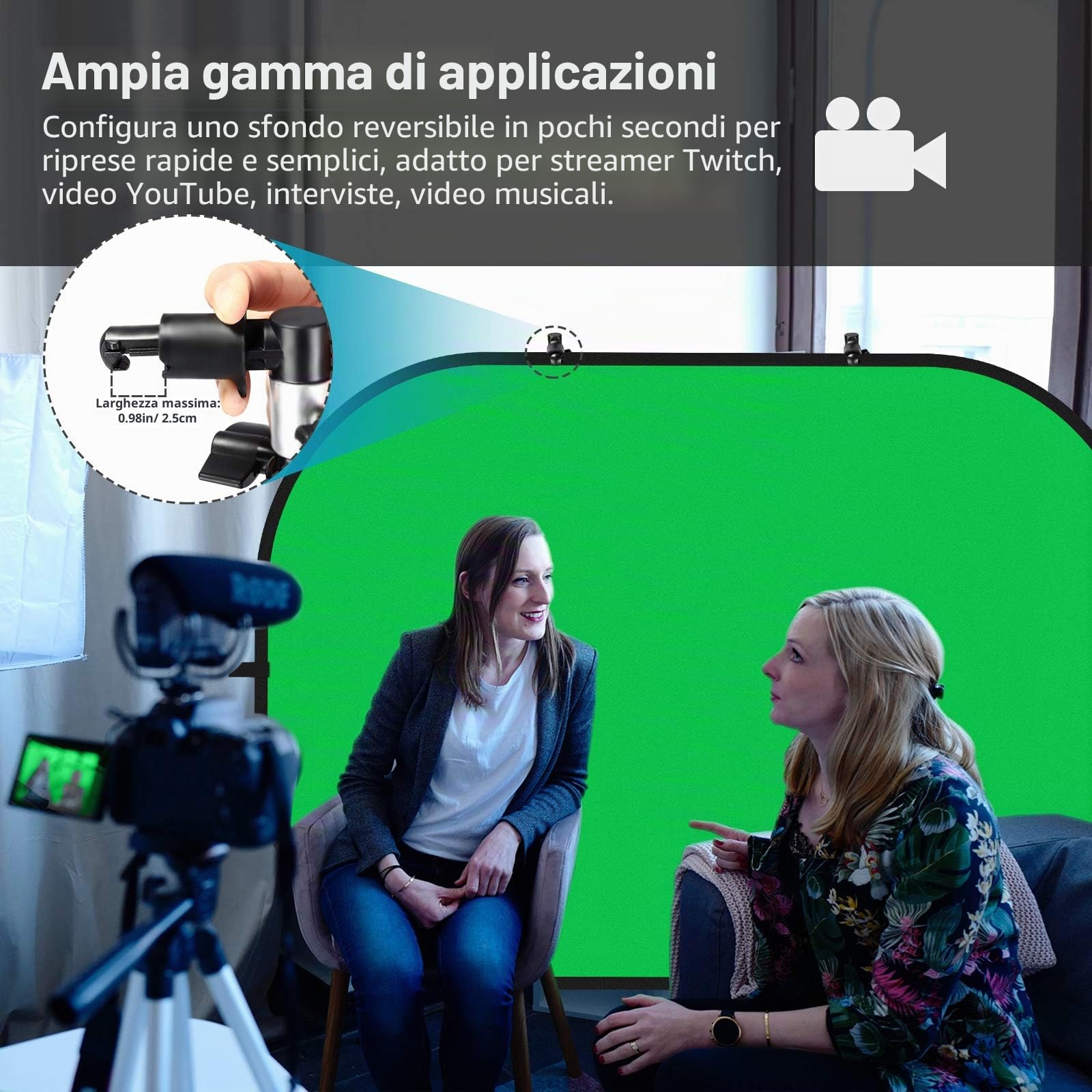Neewer 5 x 7 ft/1,5 x 2 m - Sfondo cromato pieghevole, con supporto da 8,5 ft/2,6 m, pannello di sfondo verde blu verde reversibile 2 in 1 per studio fotografico, streaming live, videochiamate, giochi