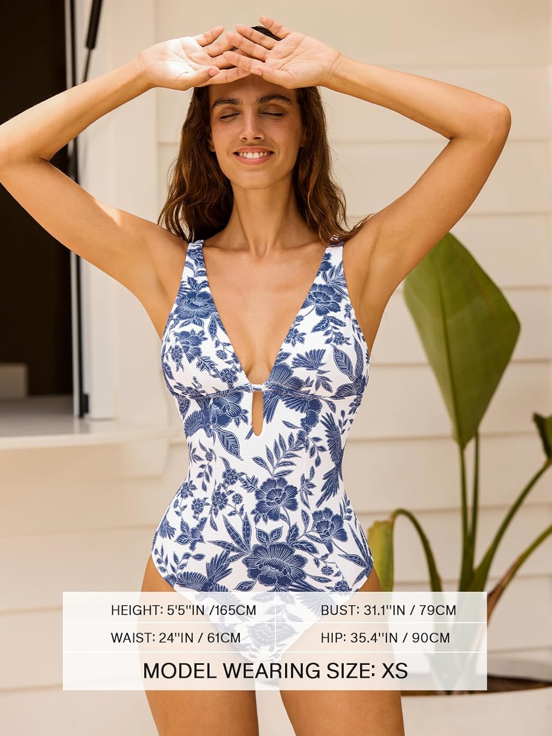 CUPSHE Women's One Piece Swimsuit Deep V Neck Keyhole Cutout O Ring Textured Bathing Suit