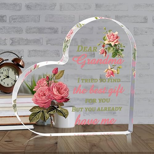 Miniatura 3 de Señal de recuerdo de pisapapeles de acrílico con forma de corazón de regalo para abuela, letrero de recuerdo de pisapapapeles para abuela