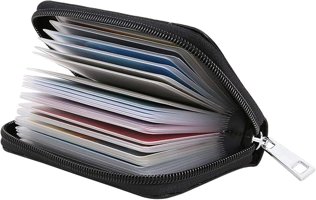 Genuine Leather Credit Card Holder ID Business Card Case Purse Wallet for Men & Women (black)