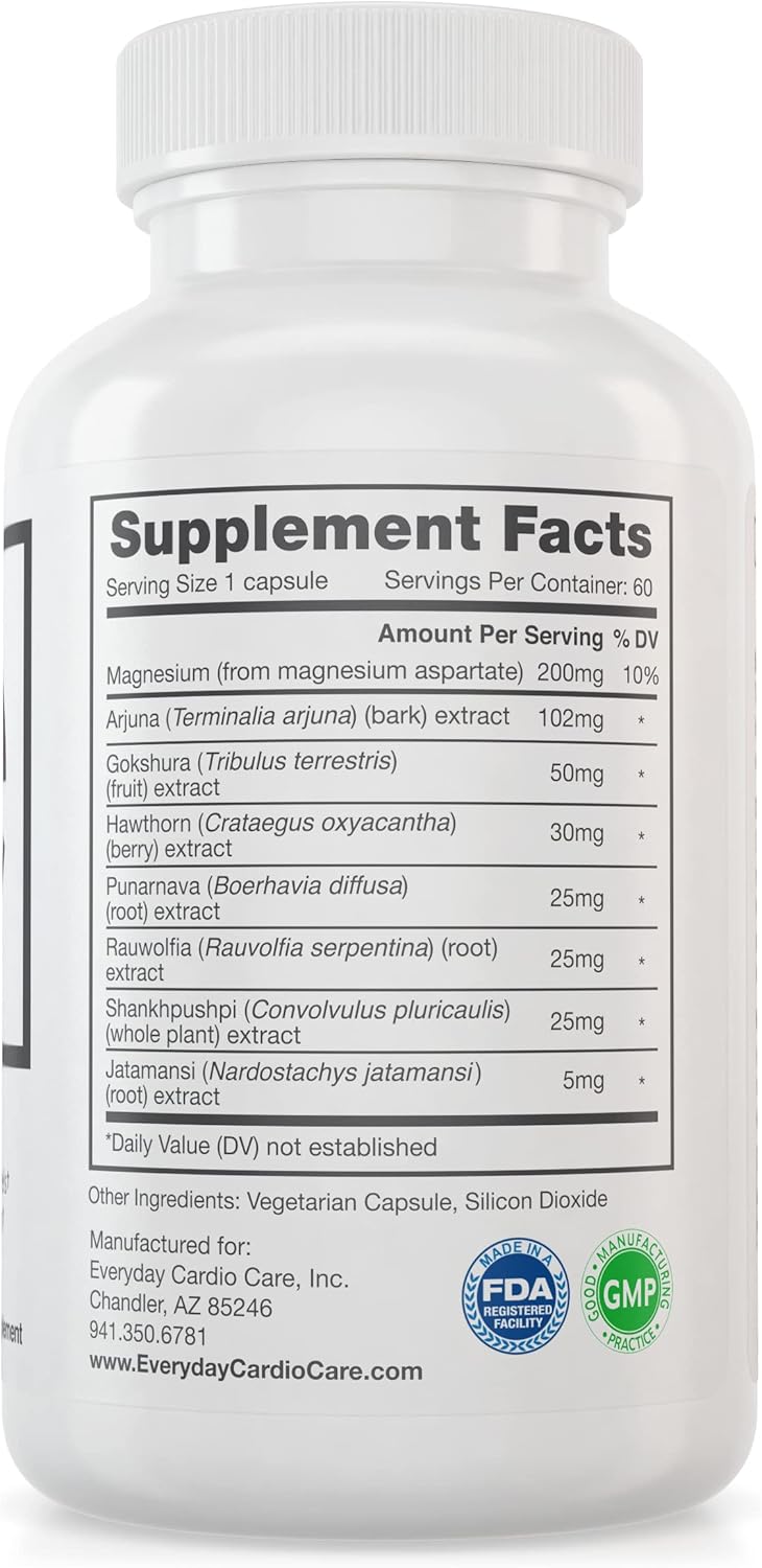 Everyday Blood Pressure Supplements with Hawthorn Berry, Arjuna, Magnesium, and Rauwolfia - Hypertension Supplement for Normal Heart Health, Circulation Health, and Blood Pressure Support - 60ct - Image 4