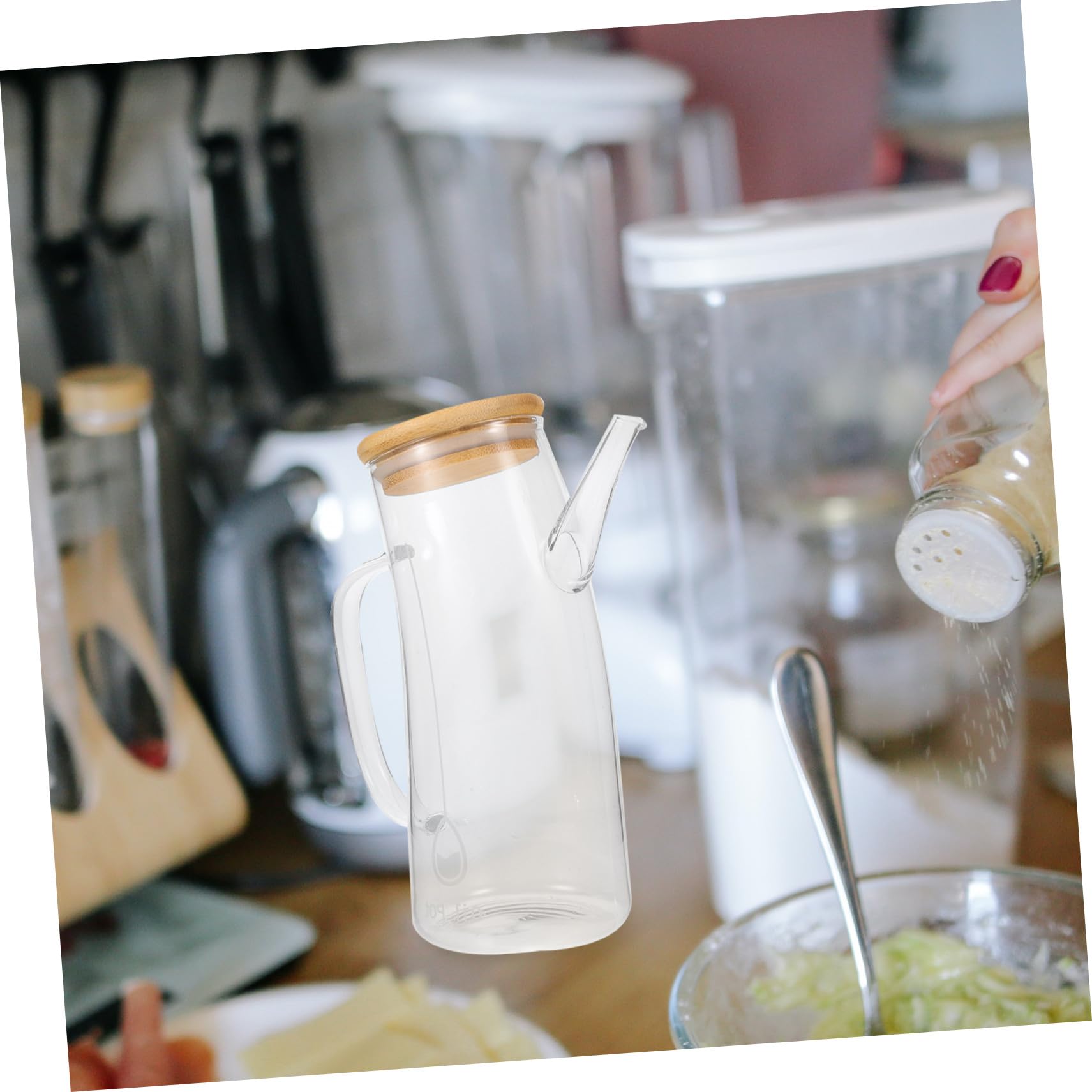 Gatuida Bottiglia di Olio in Vetro con Manico e Beccuccio, Dispenser Antigoccia con Scala, 550 Ml, Contenitore per Olio e Aceto da Cucina, Pratico e Sicuro per Uso Domestico