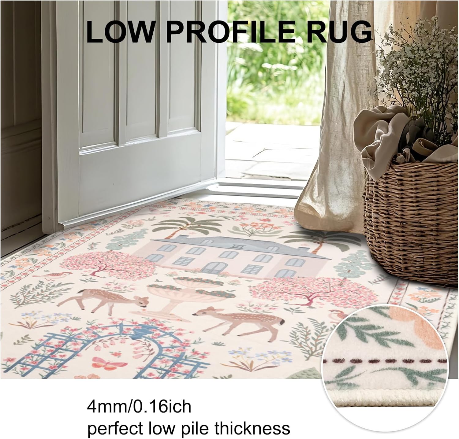 MOSISO 3x5 Area Rug for Bedroom, Soft Non-Slip Indoor Floor Low Pile Carpet, Dreamy Garden Mansion Wonderland Faux Wool Rectangular Washable Area Rugs for Dining Living Room Entryway, Beige