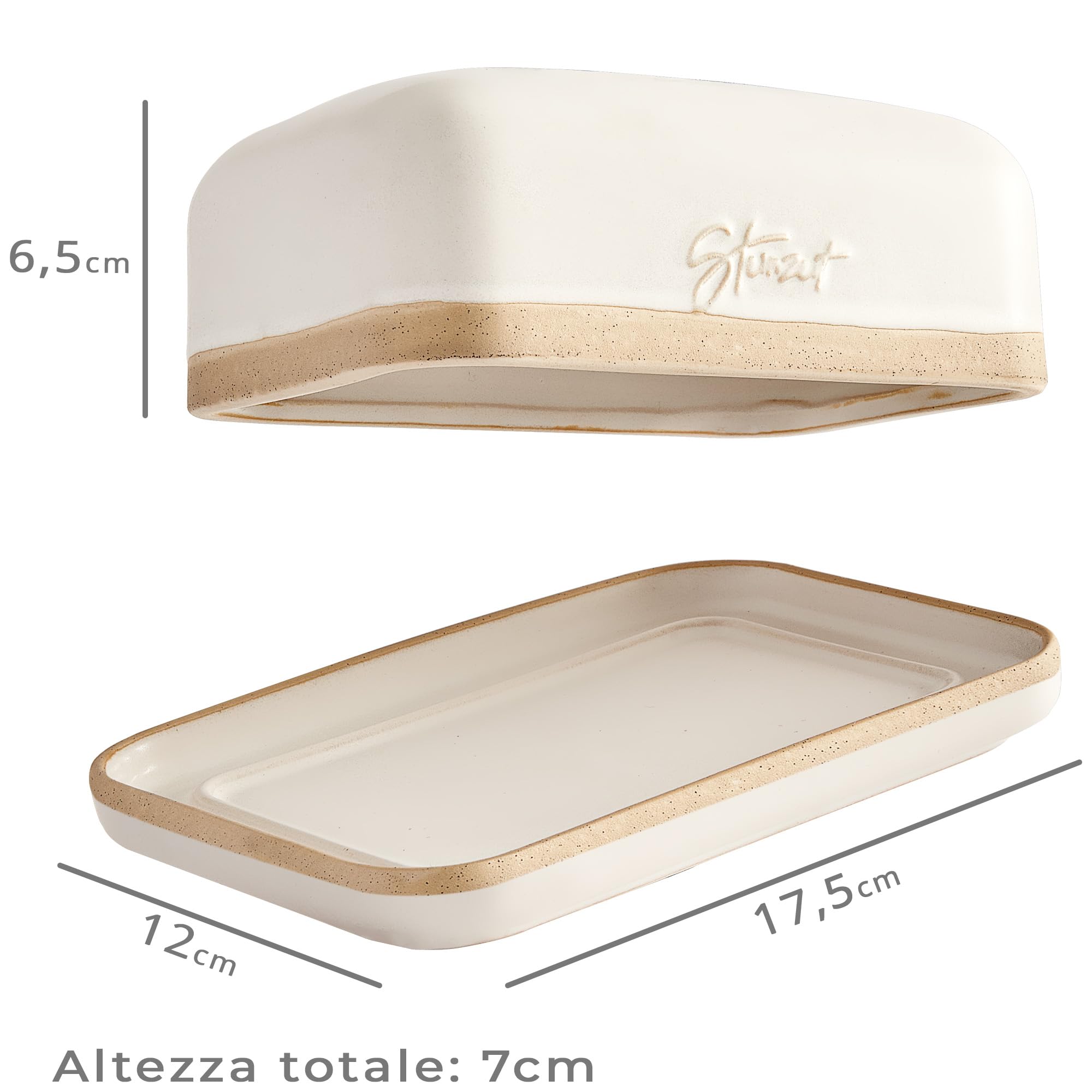 Steinzeit Burriera Design - Porta burro da frigorifero - burriera in ceramica per tutti i tipi di burro comuni (250 g) - Piatto per burro adatto alla lavastoviglie - portaburro da frigo