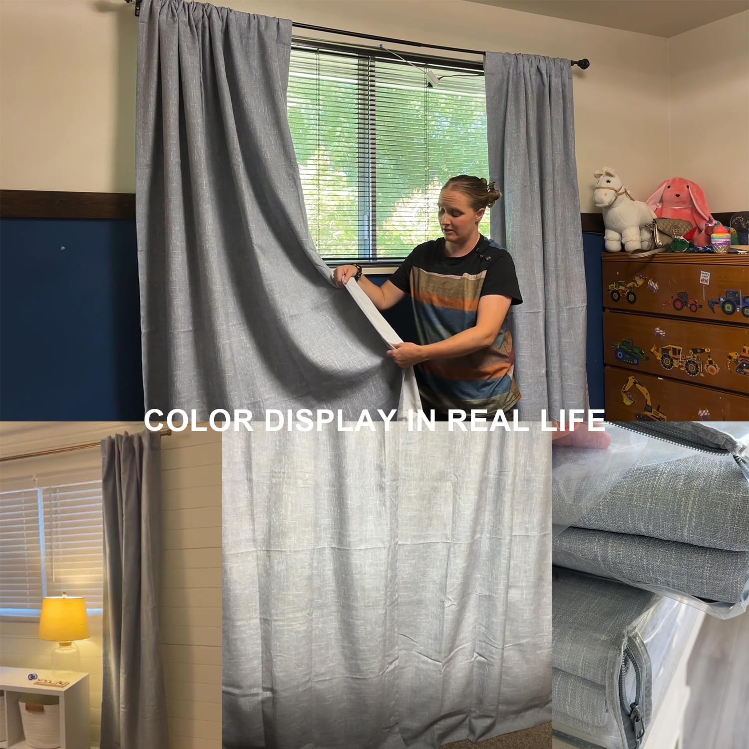 Vision Home Chambray Blue Full Blackout Curtains 84 inch for Bedroom Living Room Darkening Soundproof Window Panels Thermal Insulated Rod Pocket Back Tab Grayish Blue Drapes 2 Panels 50" Wx84 L