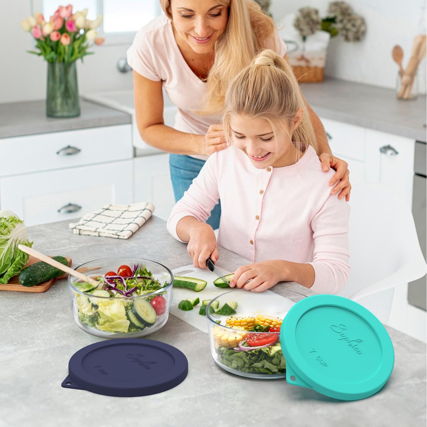 Sophico Tapas redondas de silicona de repuesto para Anchor Hocking y Pyrex 7402-PC 6/7 tazas de vidrio (recipiente no incluido) (azul marino, 1 unidad)