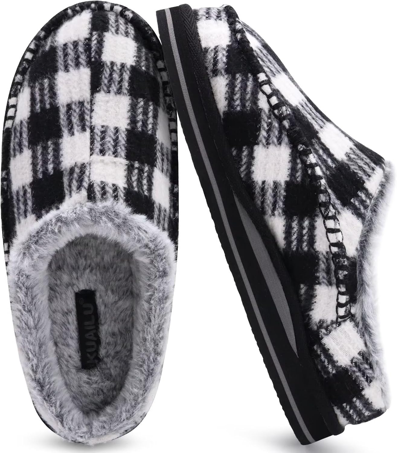 KuaiLu Mens Clog Slippers with Arch Support Suede Faux Fur Memory Foam Warm House Shoes Comfortable Slip-on Mans Bedroom Indoor Outdoor Slippers Rubber Sole