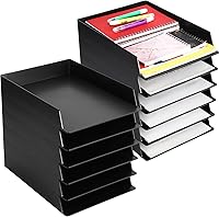 Vista 11 de Wenqik 6 bandejas de papel apilables rectangulares de plástico para escritorio, organizador de archivos de documentos, cartas de almacenamiento
