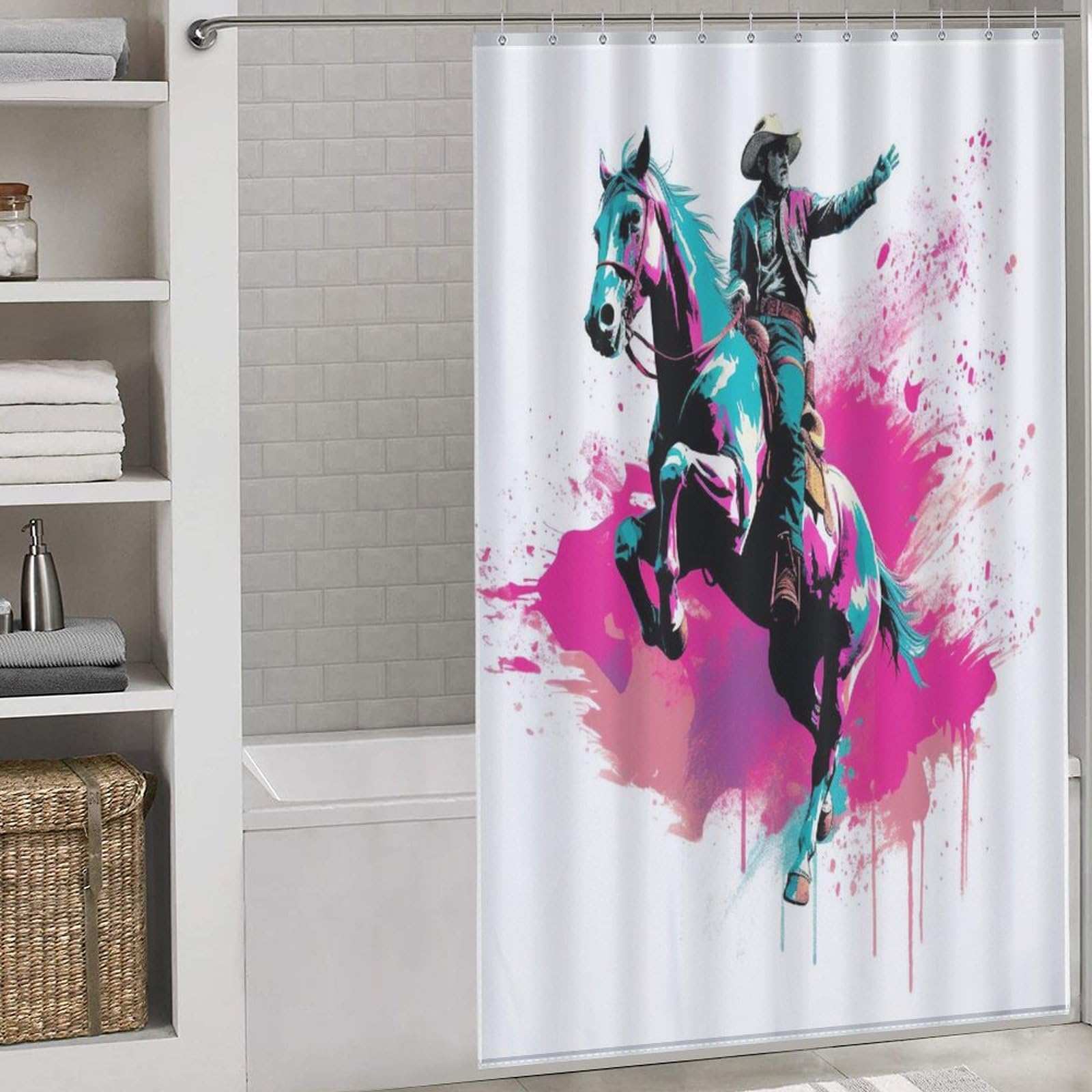 Rideau de bain lavable et imperméable avec motif de cheval racing