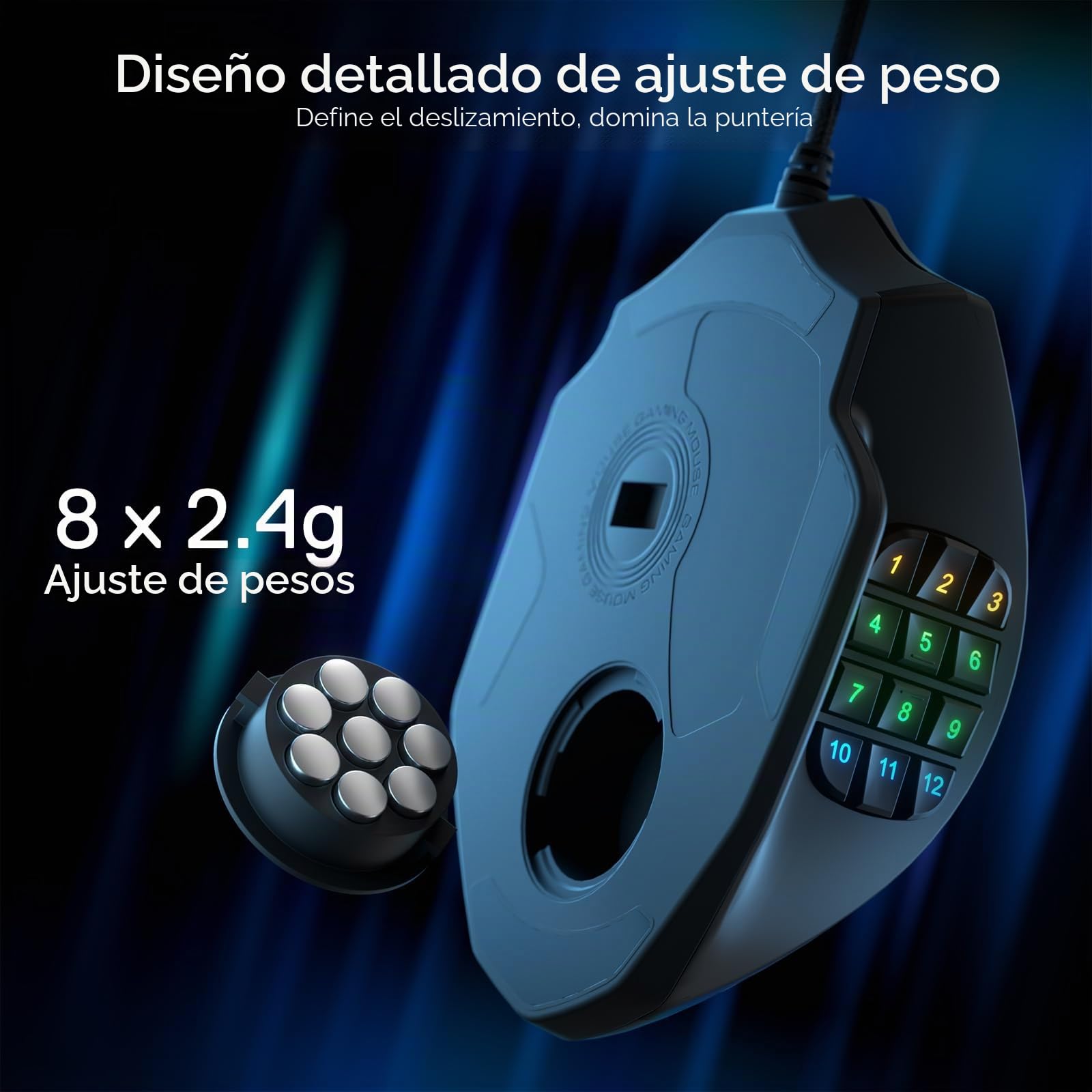 Redragon M908 Impact RGB LED MMO Mouse con Botones Laterales Laser Wired Gaming Mouse con 12.400DPI, Alta precisión, 19 Botones programables de ratón