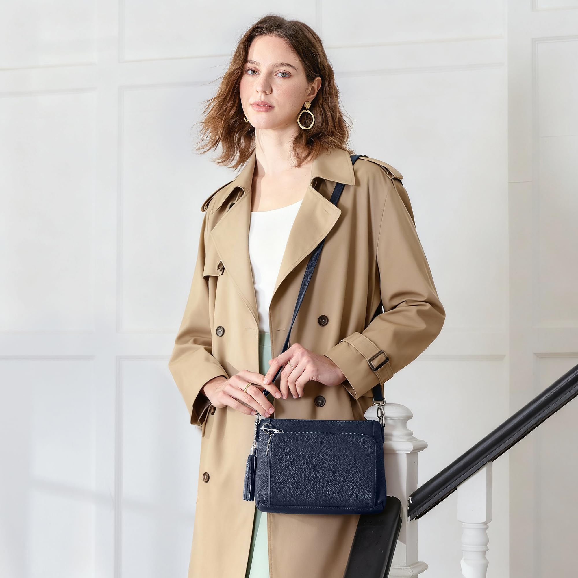 befen Bolsos cruzados de piel auténtica para mujer, pequeños bolsos de hombro antirrobo para mujer con bloqueo RFID, cartera integrada