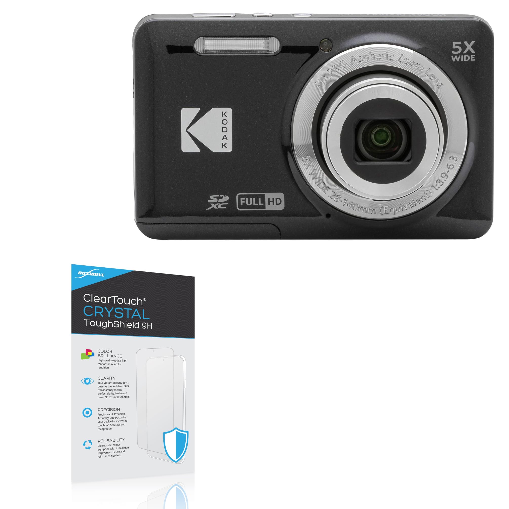 BoxWave Screen Protector Compatible With Kodak PIXPRO FZ55 - ClearTouch Crystal ToughShield 9H (2-Pack), Clear 9H Tough Flexible Film Screen Protector