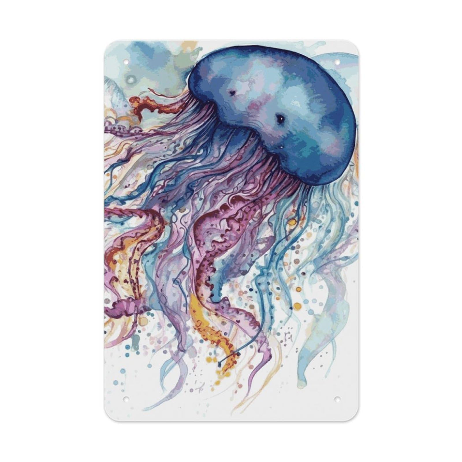 QMNLKH Watercolor Jellyfish Plaques for Wall Decor, Personalized Metal Tin Sign for Home, Multifunctional Poster for Office, Fashion Painting for Hallway, Wall Art Pictures, 7.9x11.8Inch