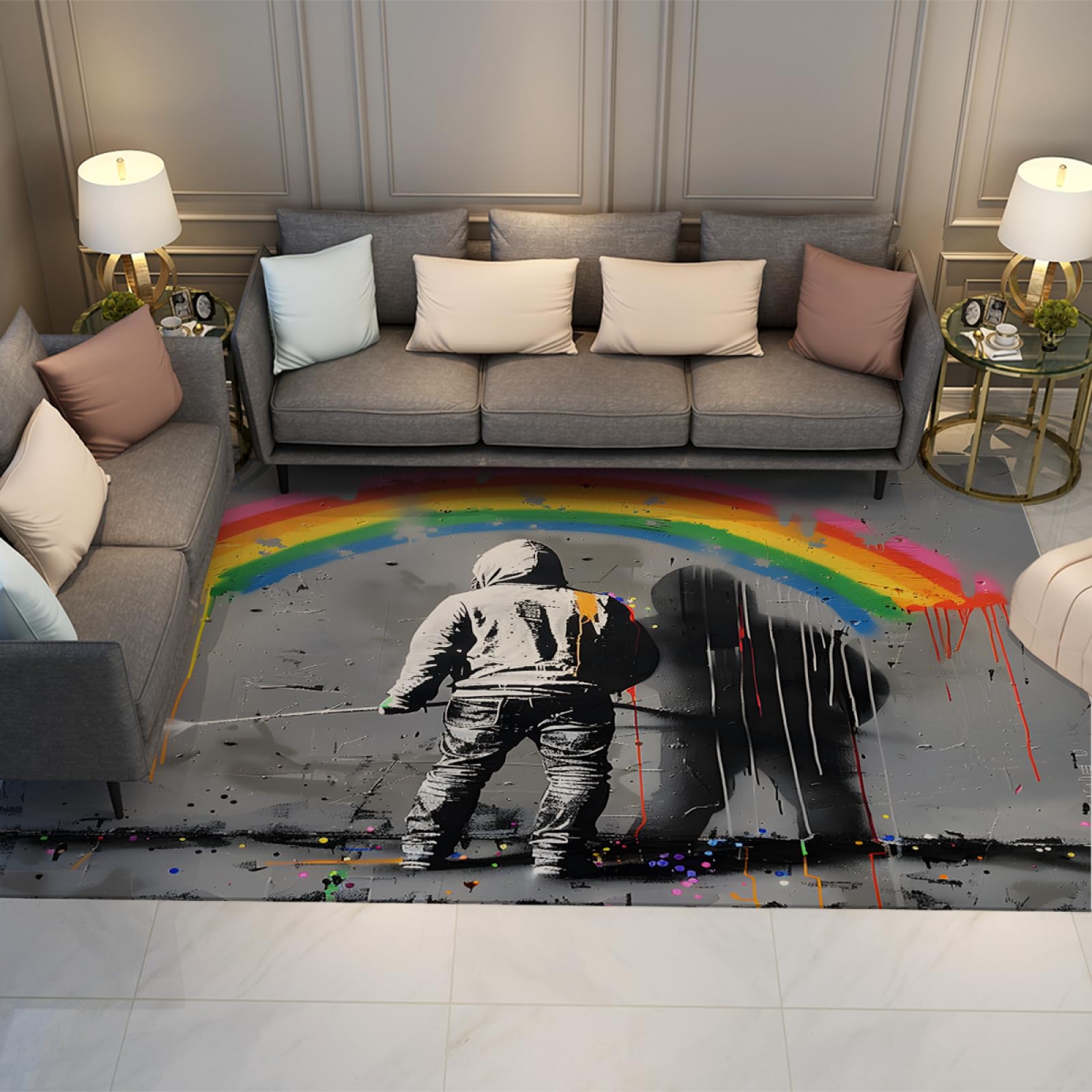 Tapis Banksy Street Art multicolore 80x150 cm pour salon et intérieur