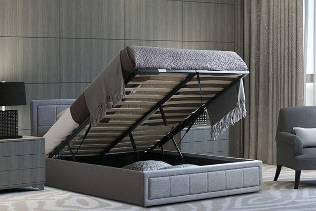 Upholstered Bed With Mattress Included | Ottoman King Size Bed Frame and Mattress Set | Grey Fabric Bed Frame (King Size, Tufted Bonnel Sprung Mattress)