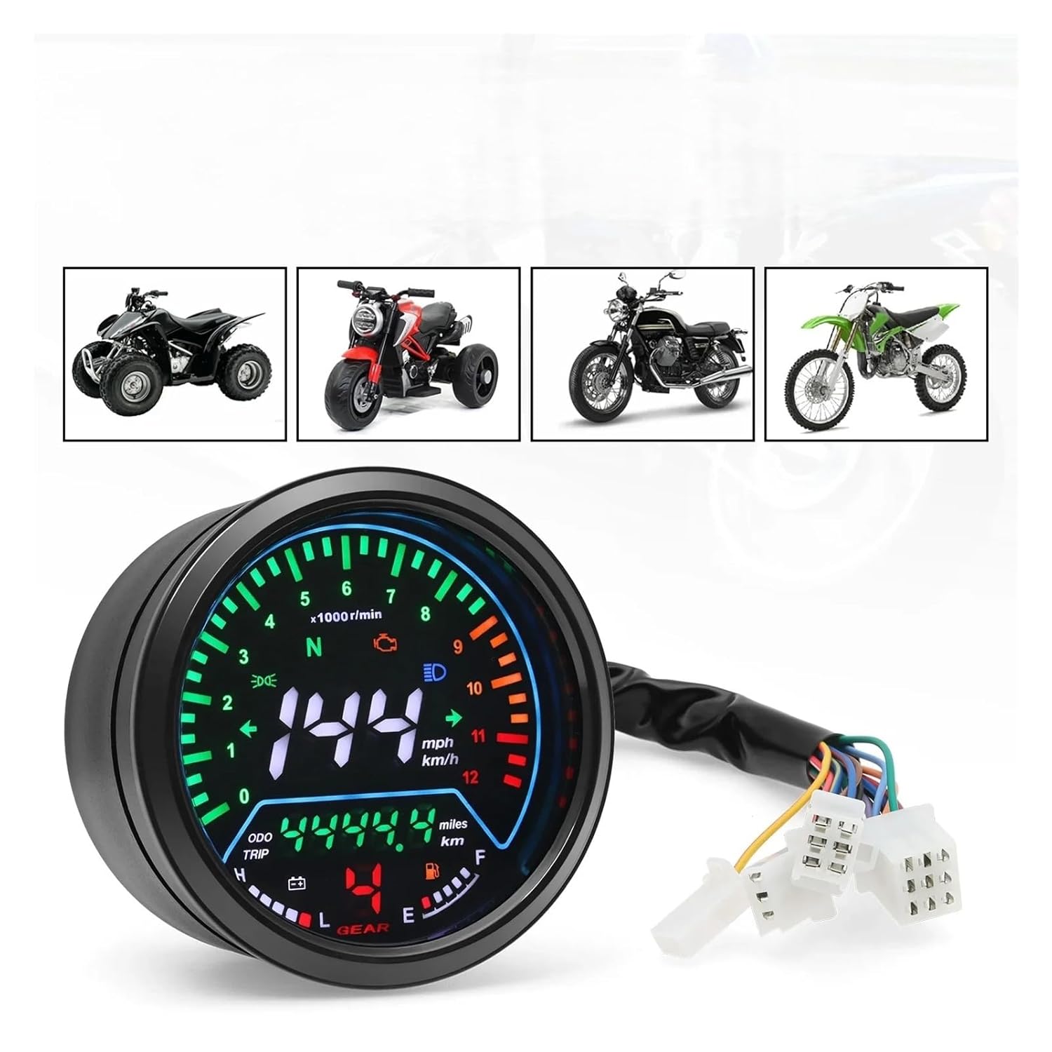 Motorcycle Speedometer Tachometer 12V Motorcycle Speedometer Instruments Odometer Tachometer Fuel Level Meter Indicator Round 12000rpm Low Voltage Alarm