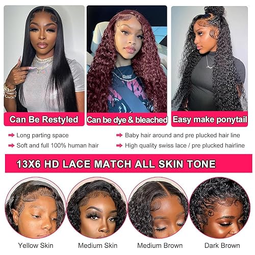Miniatura 3 de ALSZIQIHR Pelucas de cabello humano rizado con encaje frontal HD de 13 x 6 pulgadas, prearrancadas con abuelitos, densidad del 180%, pelucas de