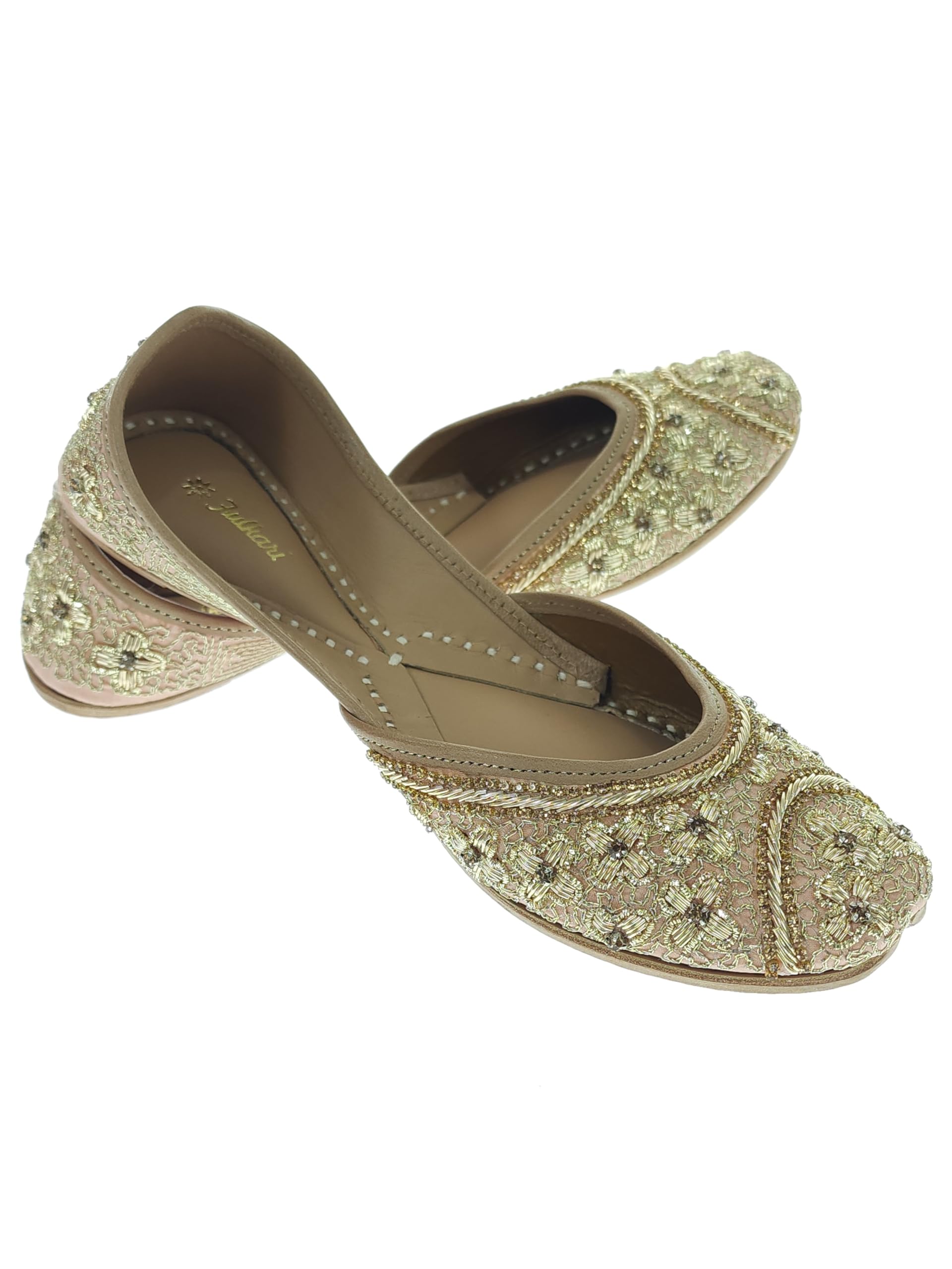 fulkari Women Flax Flower Genuine Soft Leather Embroidered Jutis | Bite and Pinch Free Jutti | Punjabi Formal Juttis | Girl's Wedding Flat Ladies Mojari | Formal Ethnic Juti |-picture-35
