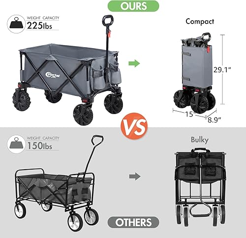 Miniatura 49 de PORTAL Carros plegables plegables de playa, resistentes con ruedas todo terreno para exteriores, campamento, jardín, compras, comestibles, plegable