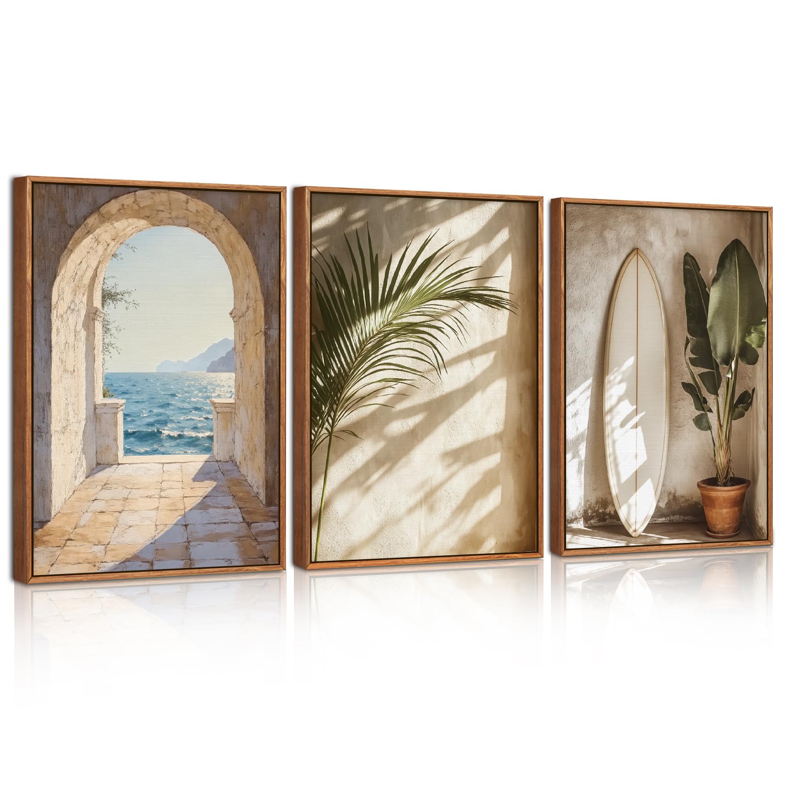 Celestdeco French Coastal Canvas Art Palm Surfboard Ocean Painting 30x40cm