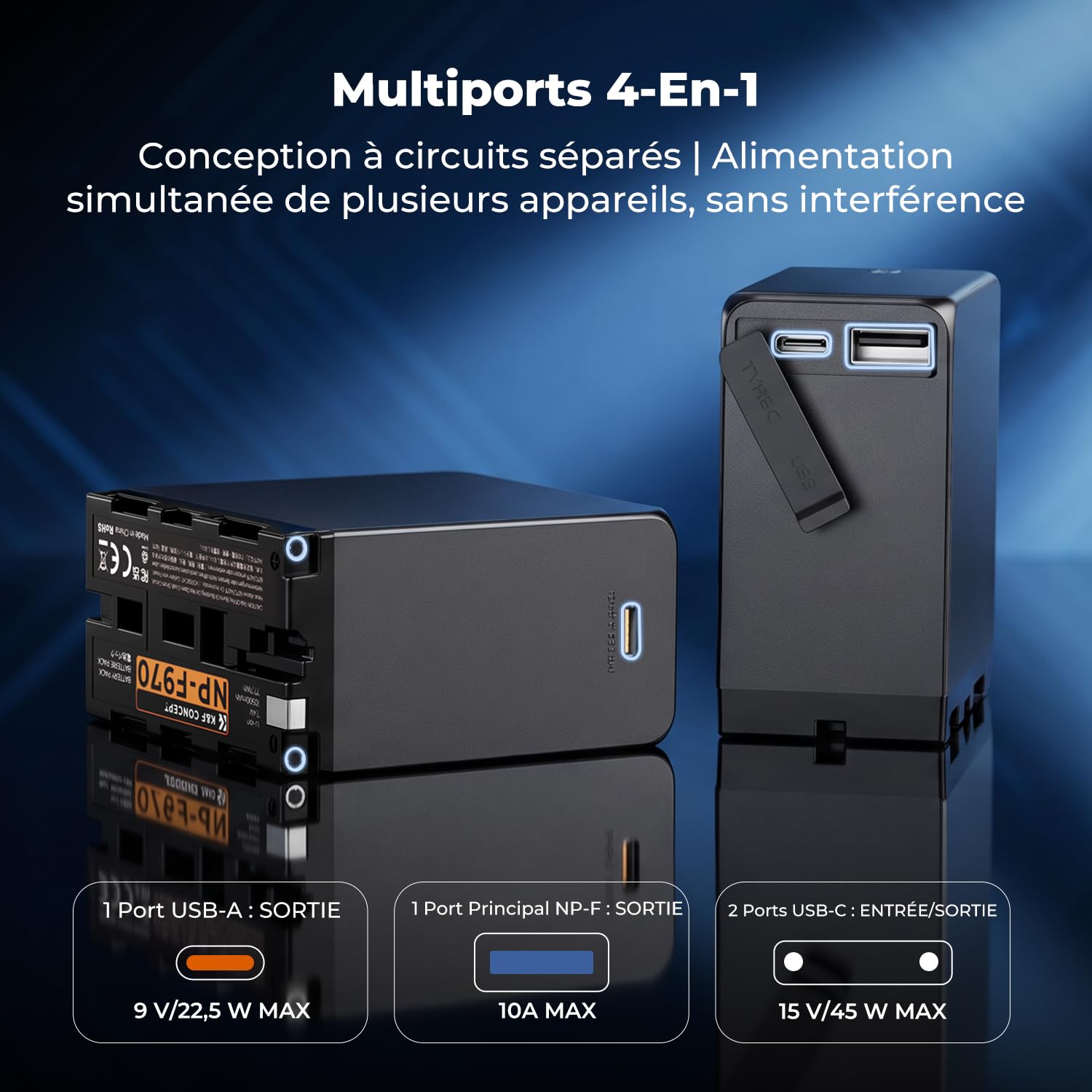 K&F Concept 10500 mAh NP-F970 Batterie Charge Rapide PD 45 W Compatible avec FX30/A7 IV/A7S III et R5/R6 et Z8, et Adaptée à Alimentation des Lumières LED et des Moniteurs