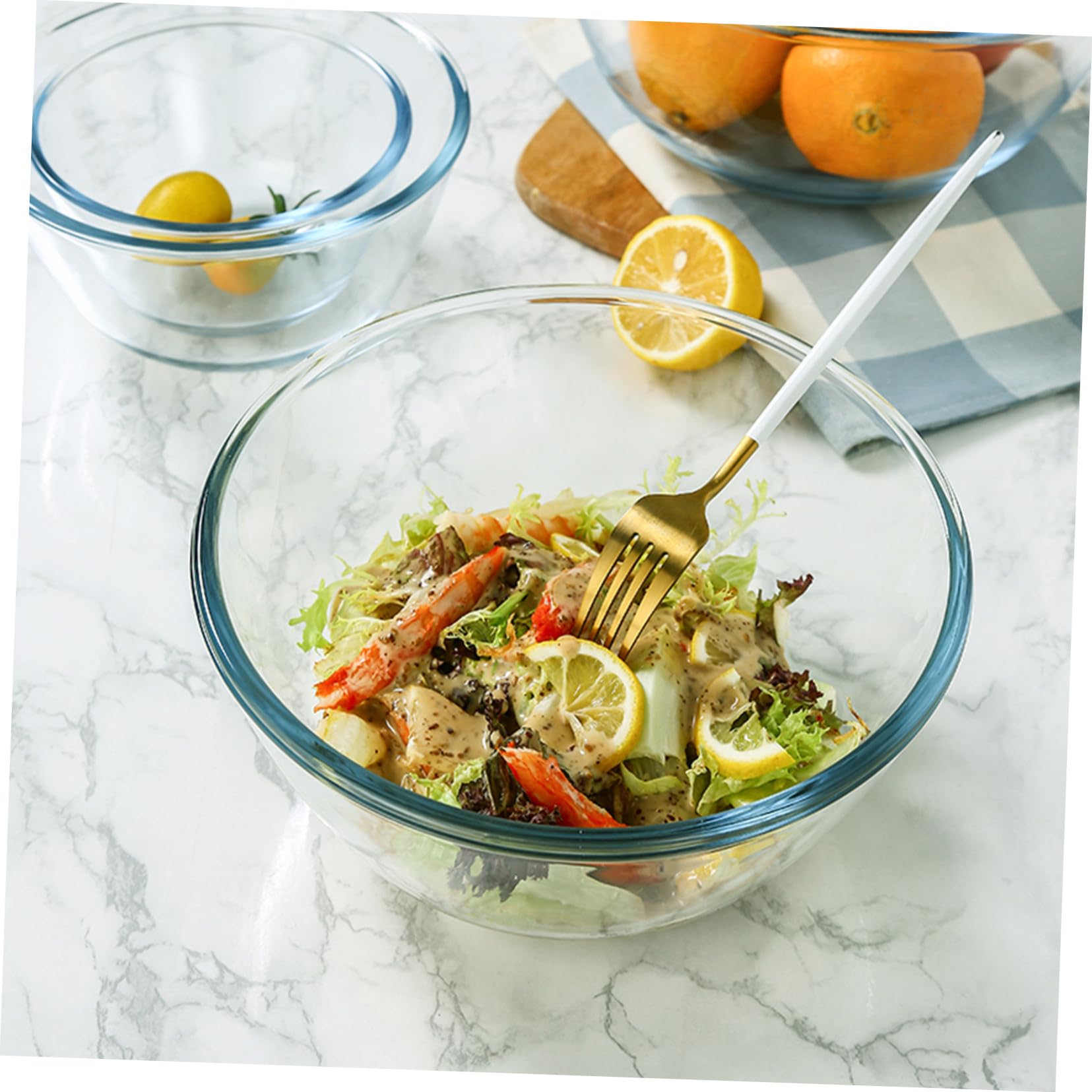 VALICLUD Transparente Salatschüsseln aus Hitze und Kältebeständigem Glas Glas Schüssel 4 Stück Verschiedene Größen bis 1600ml für Küche und Esszimmer