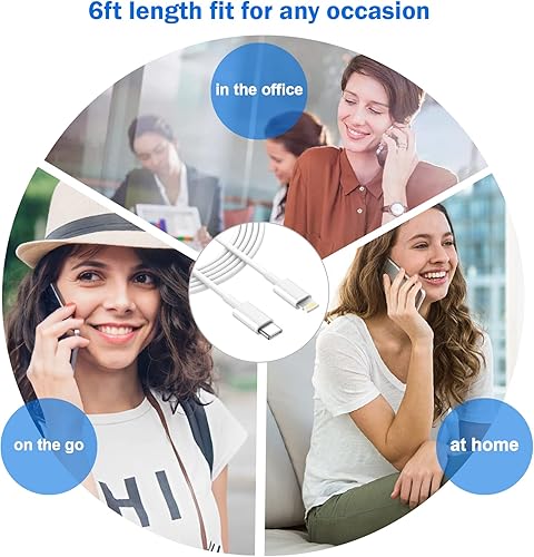 Miniatura 7 de Cargador de carga rápida – [Certificado Apple MFi] Bloque de carga USB C de 20 W con cable tipo C a Lightning de 6 pies adaptador PD cable de pared