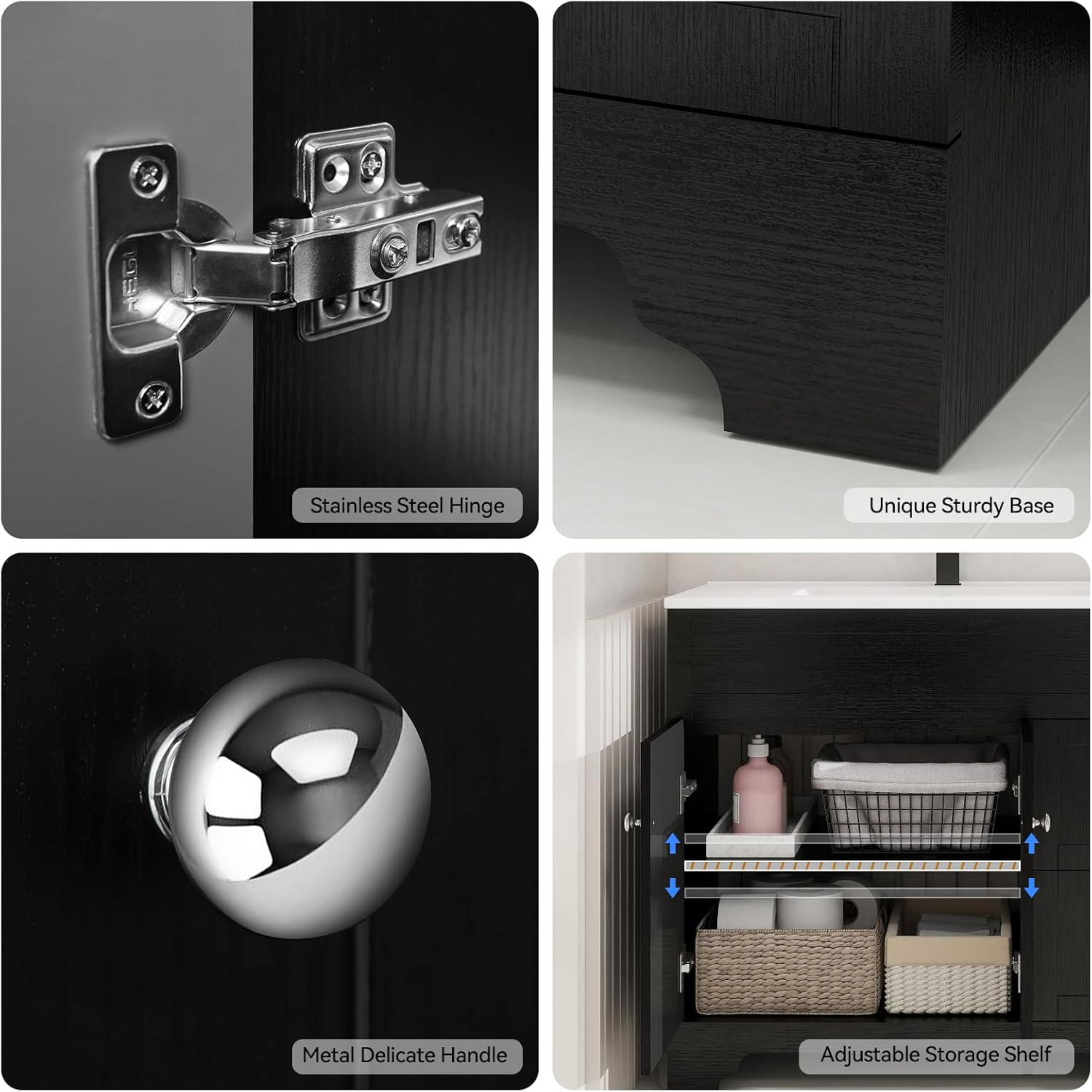 YOURLITE 36" Bathroom Vanity with Sink Combo, Modern Bathroom Storage Vanities Set with 2 Drawers and 1 Soft Closing Door, Ceramic Undermount Sink, Faucet & Pop Up Drain Set, Black