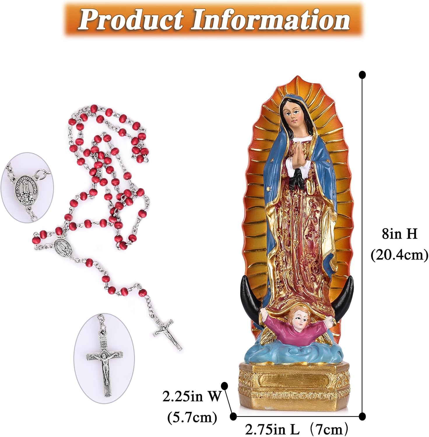 orenm Virgen de Guadalupe Statues,8 Inch Coloured Our Lady of Guadalupe Statue,Resin Virgin Mary Statue,Home Tabletop Decoration Small Virgin Mary Religious Statue Gifts - Image 3