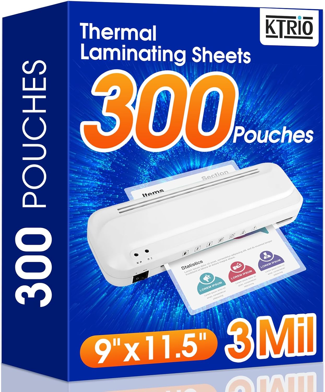 KTRIO 300 Pack Laminating Sheets, Hold 8.5 x 11 Inches, 3 Mil Thermal Laminating Pouches, 9 x 11.5 Laminate Sheets for Laminator, Clear Lamination Sheet Paper, Letter Size, Office School Home Supplies