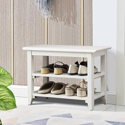 Banco de zapatos con almacenamiento para entrada, 24 pulgadas, banco pequeño para zapatos con estante organizador de 3 niveles para pasillo,