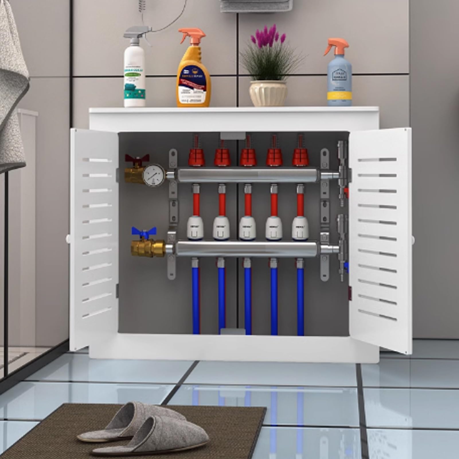 Armario con cubierta de radiador con estante, armario de calefacción decorativo para baño y suelo, estilo moderno, fácil de montar