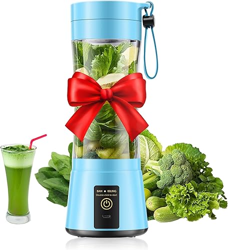 Cordless Portable Personal Size Blender - USB Rechargeable Blender for Smoothies and Shakes, 6 Blades with 380Ml BPA Free Juice Cup, Freshly