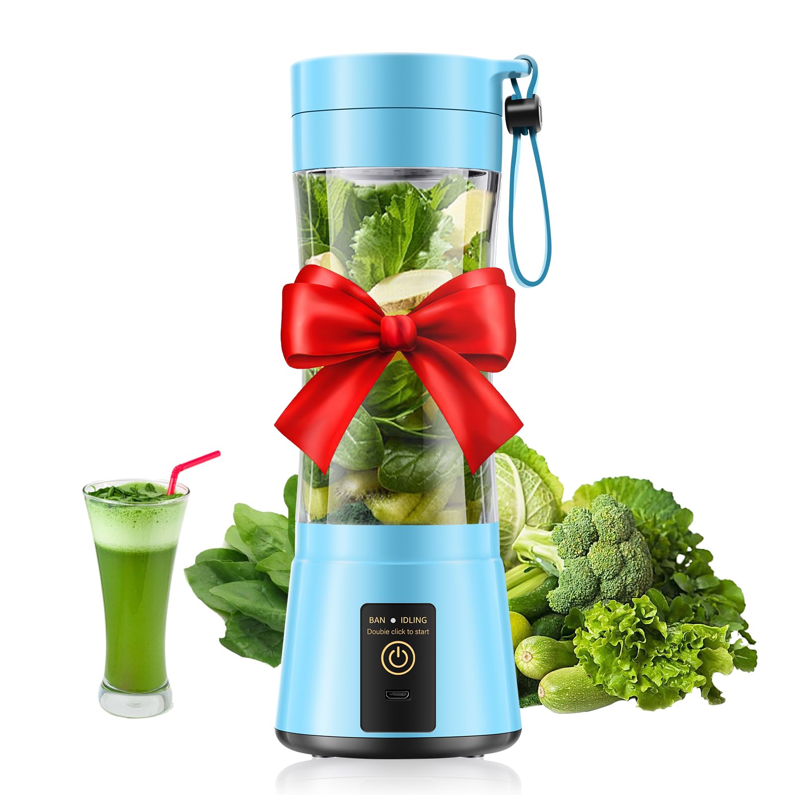 Cordless Portable Personal Size Blender - USB Rechargeable Blender for Smoothies and Shakes, 6 Blades with 380Ml BPA Free Juice Cup, Freshly Squeezed for Picnic/Sports