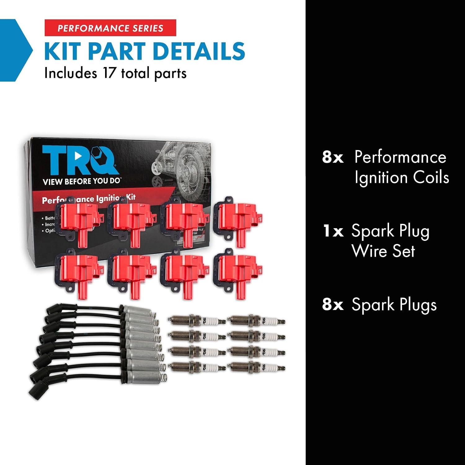 TRQ Ignition Coil and Spark Plug Kit 17 Piece Iridium Spark Plugs Compatible with 1997-2003 Chevrolet Corvette 1999-2002 Camaro 1999-2002 Pontiac Firebird