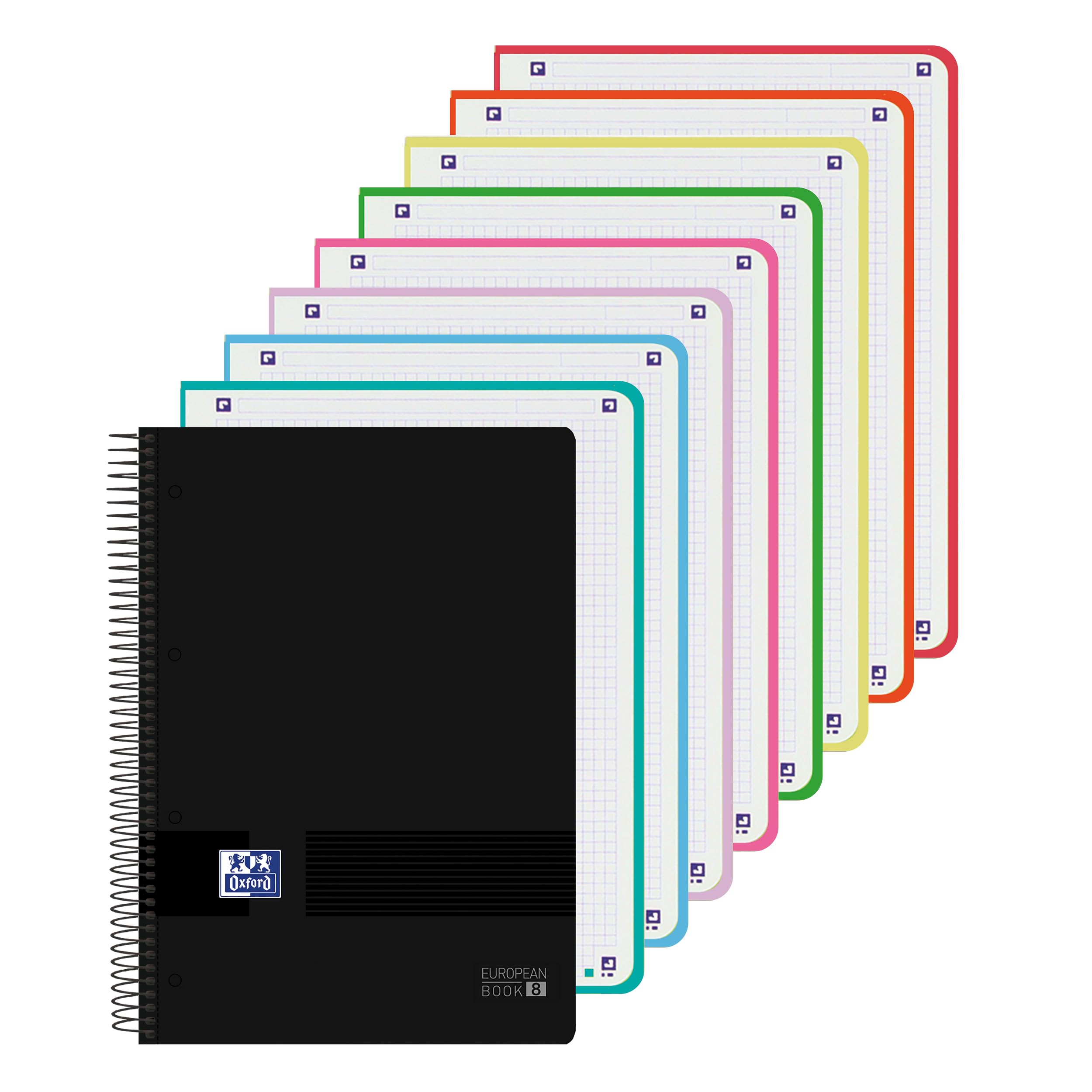 Oxford, A4 Notebook, 8 Coloured Bands, 160 Microperforated Sheets, 5 x 5 Sheets, Black Plastic Cover, Includes 4 Pelikan Neon Highlighters - Image 2