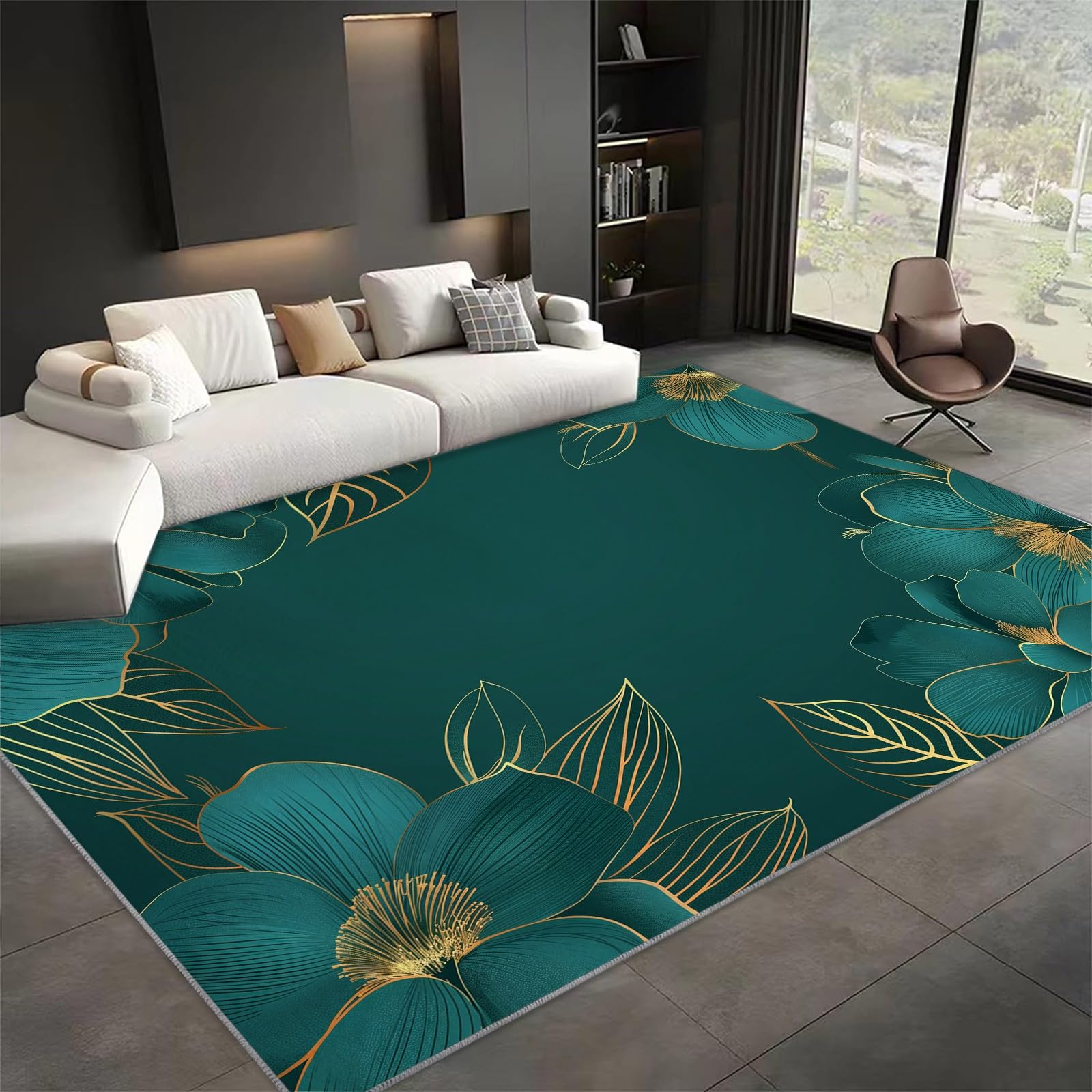 Tapis lavable en machine antidérapant turquoise 140x200 cm pour salon et couloir