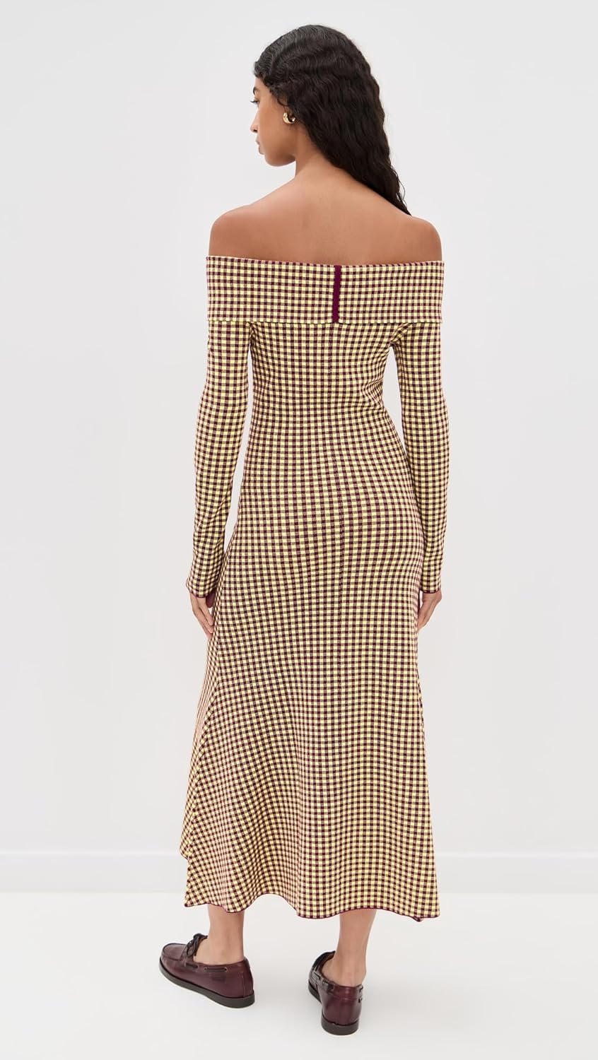 LE BOP Women's Gingham Knit Off Shoulder Dress - Image 3