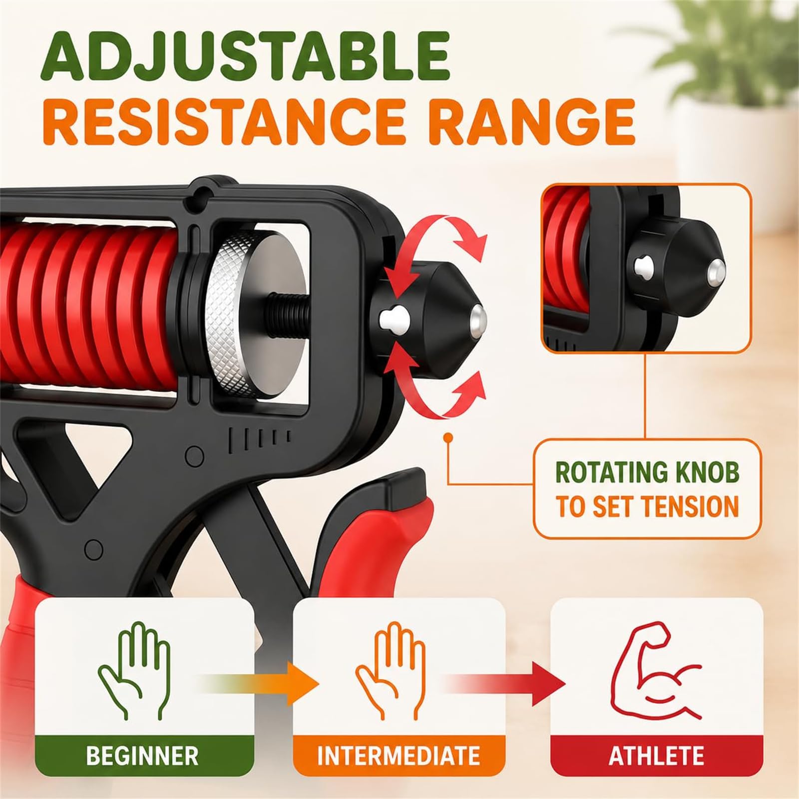 Entrenador de mano ergonómico ajustable con agarre en H, fortalecedor de antebrazo con contador para entrenamiento y alivio del estrés, ejercitador de muñeca con mango antideslizante