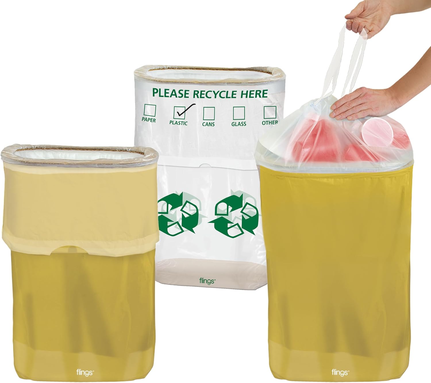 Party City Flings Plastic Bin (3-Pack) - Red (2) and Recycle (1) - 22 x 15 - Stylish & Convenient Portable Waste Solution for Events & Parties