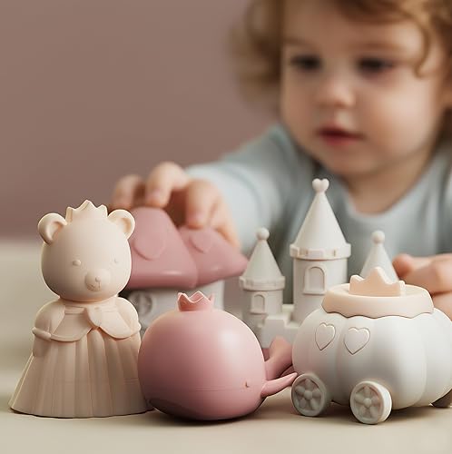 Miniatura 7 de MarcZero Juguetes de baño de silicona de princesa 8 piezas para niños pequeños, juguetes de agua para la bañera, juguetes de piscina suaves,