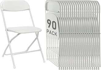 90 Pack White Plastic Folding Chairs, Portable Party Chairs, Stackable Commercial Seats with Steel Frame for Home Office Wedding Party Indoor Outdoor Events Chairs, 350lbs Capacity