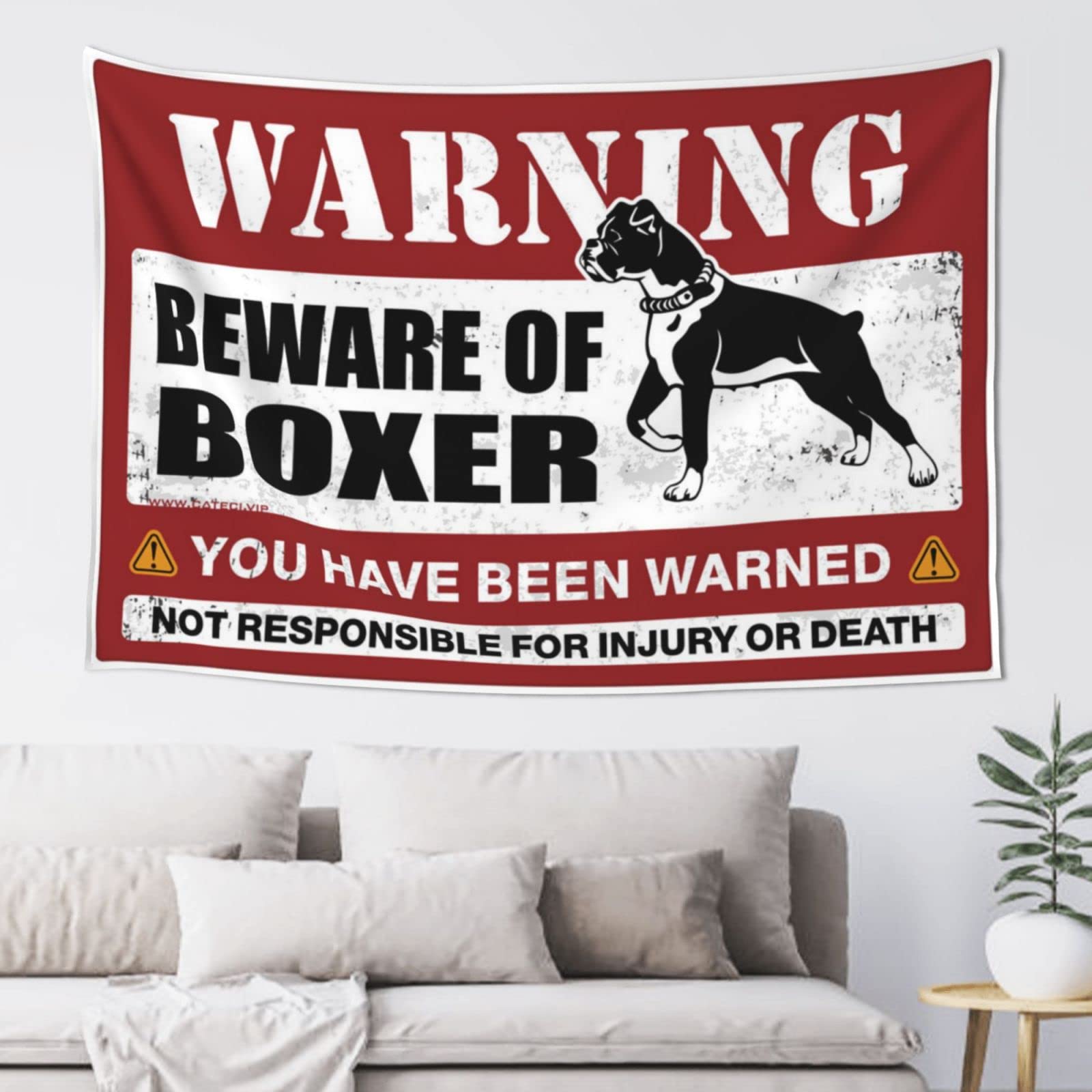 PRAVOXI Decor For Man Cave Beware Of Boxer Tapestry Funny Bar Decor Funny Home Decor(75X100CM)