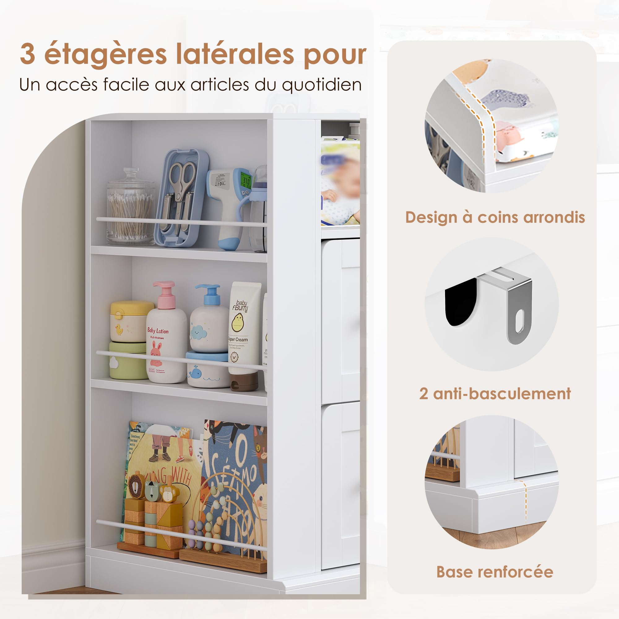 FOREHILL Table à Langer avec Panier à Linge, Commode a Langer Bebe, 120 cm