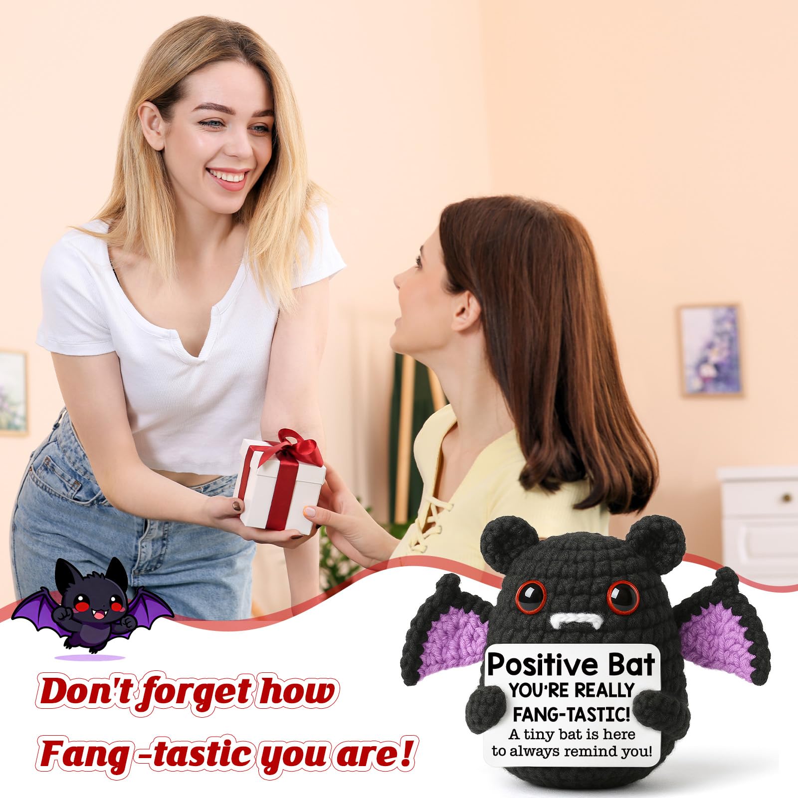 MBL Birthday Inspirational Gifts for Women - Motivational Funny Gag Boo Spooky Crochet Bat Birthday Graduation Stress Relief Cheer Positive Affirmation Gifts for Men Coworkers Friend Colleges Teens