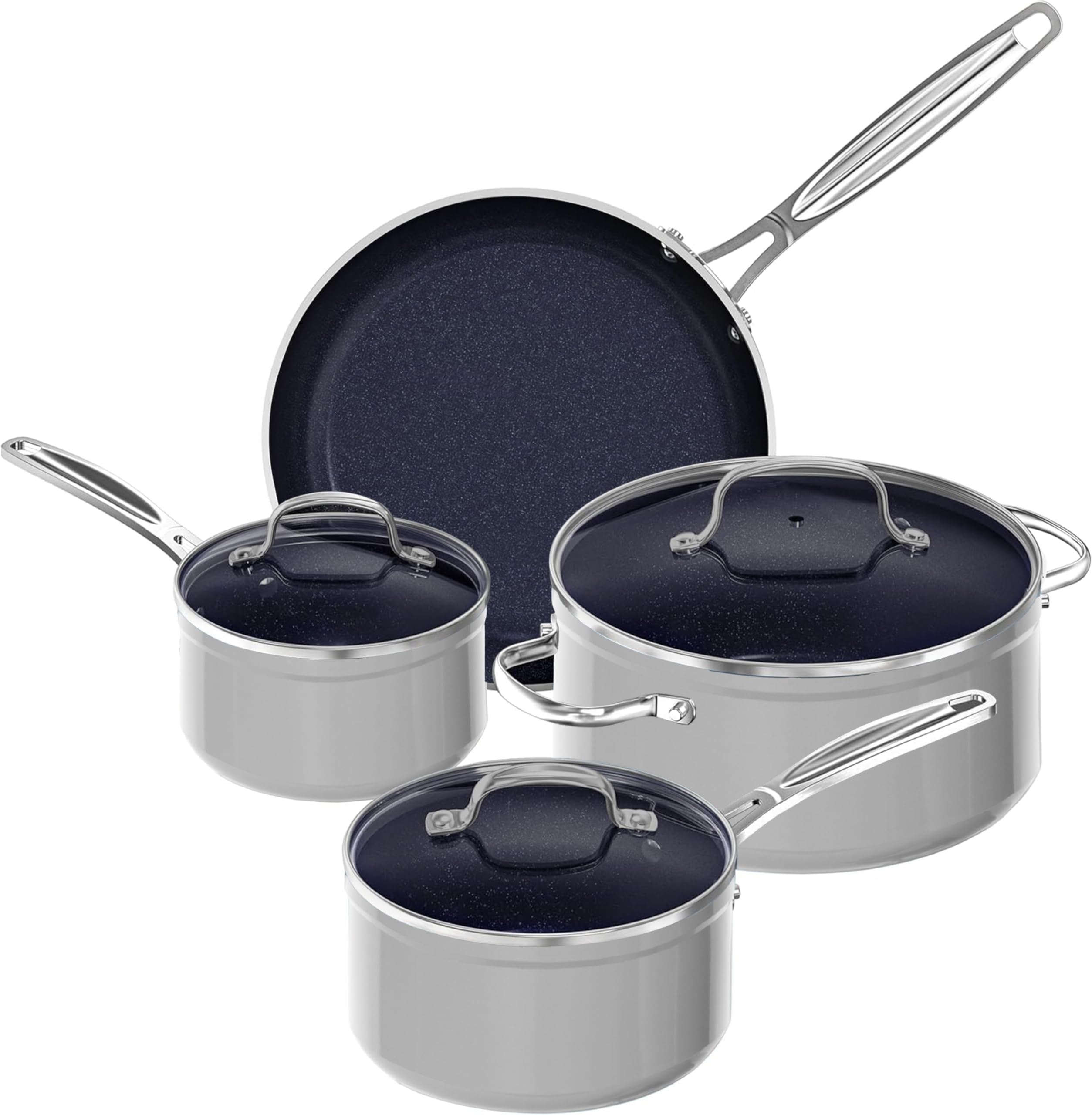 7pc Cookware Set Healthy Duralon Blue Ceramic Nonstick Coated, Diamond Infused Scratch-Resistant, PFAS Free, Oven Safe, Induction Ready & Evenly Heats, Tempered Glass Lids & Stay-Cool Handle