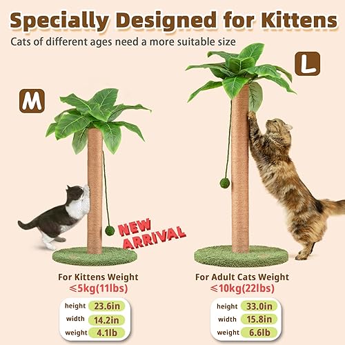 Miniatura 2 de Poste rascador para gatos de 27.5 pulgadas, bonito rascador para gatos con cuerda de sisal para interiores, palmera, gato, con bolas colgantes para