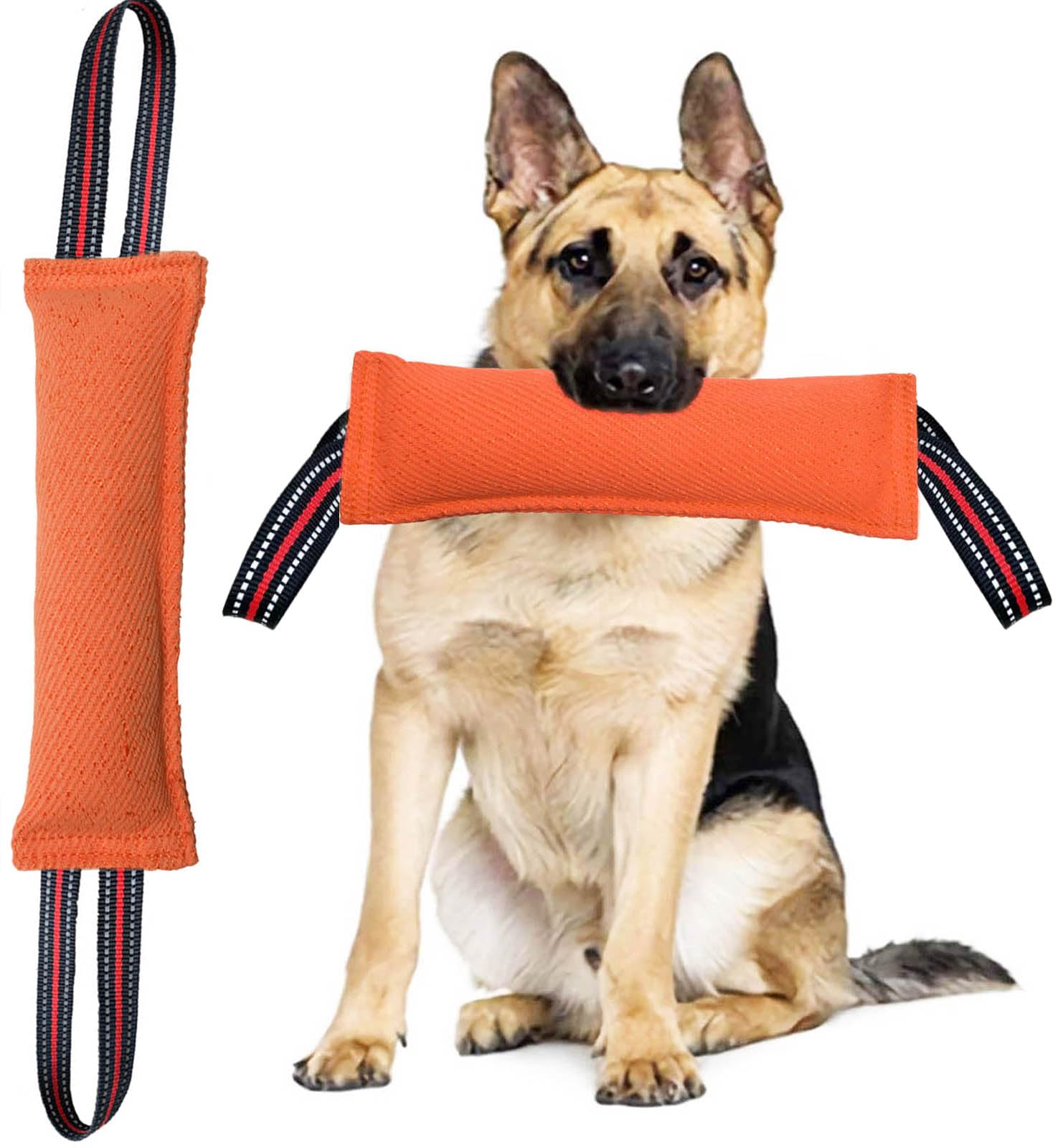 Clysoru Tug Toy for Dogs Tug of War Dog Toy with 2 Strong Red Band Handles Lasting Training Equipment Puppy to Large Dogs Interactive Toy Best for Tug of War Pull Indestructible Rope Toys (Orange)