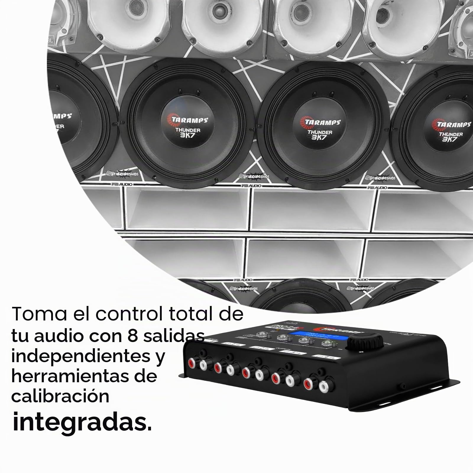 DSP Taramps Pro 2.8S Crossover - Procesador de Audio y Ecualizador de señal Digital Completa con secuenciador ecualización gráfica de 15 Bandas, 12 ecualizadores preestablecidos de 2 Canales y Salida