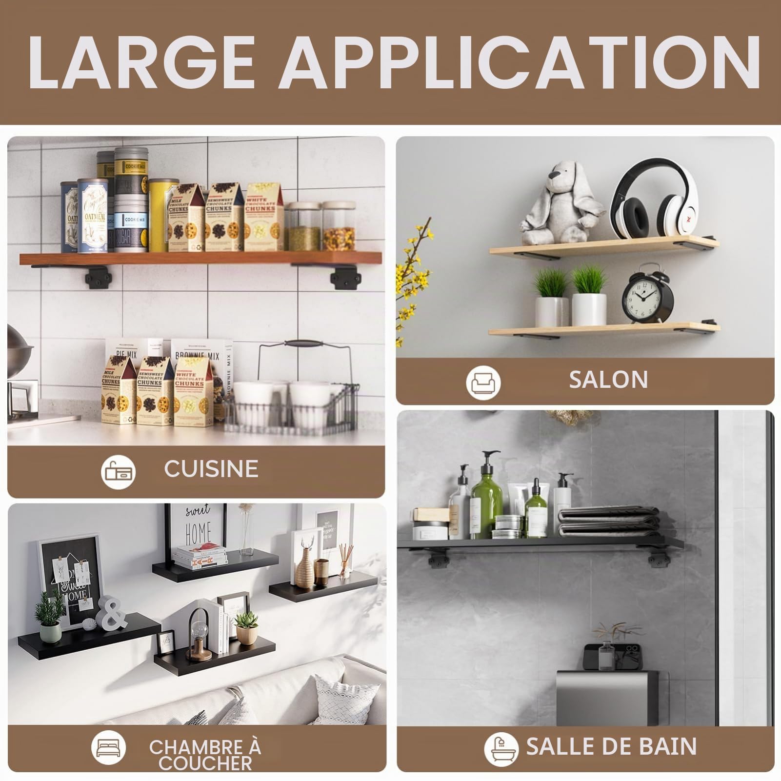 Lot de 6 Equerre Etagere Murale de 20 cm, équerre étagère Support Etagere Murale, Capacité de Charge 70KG,5 mm D'épaisseur, Equerre Charge Lourde